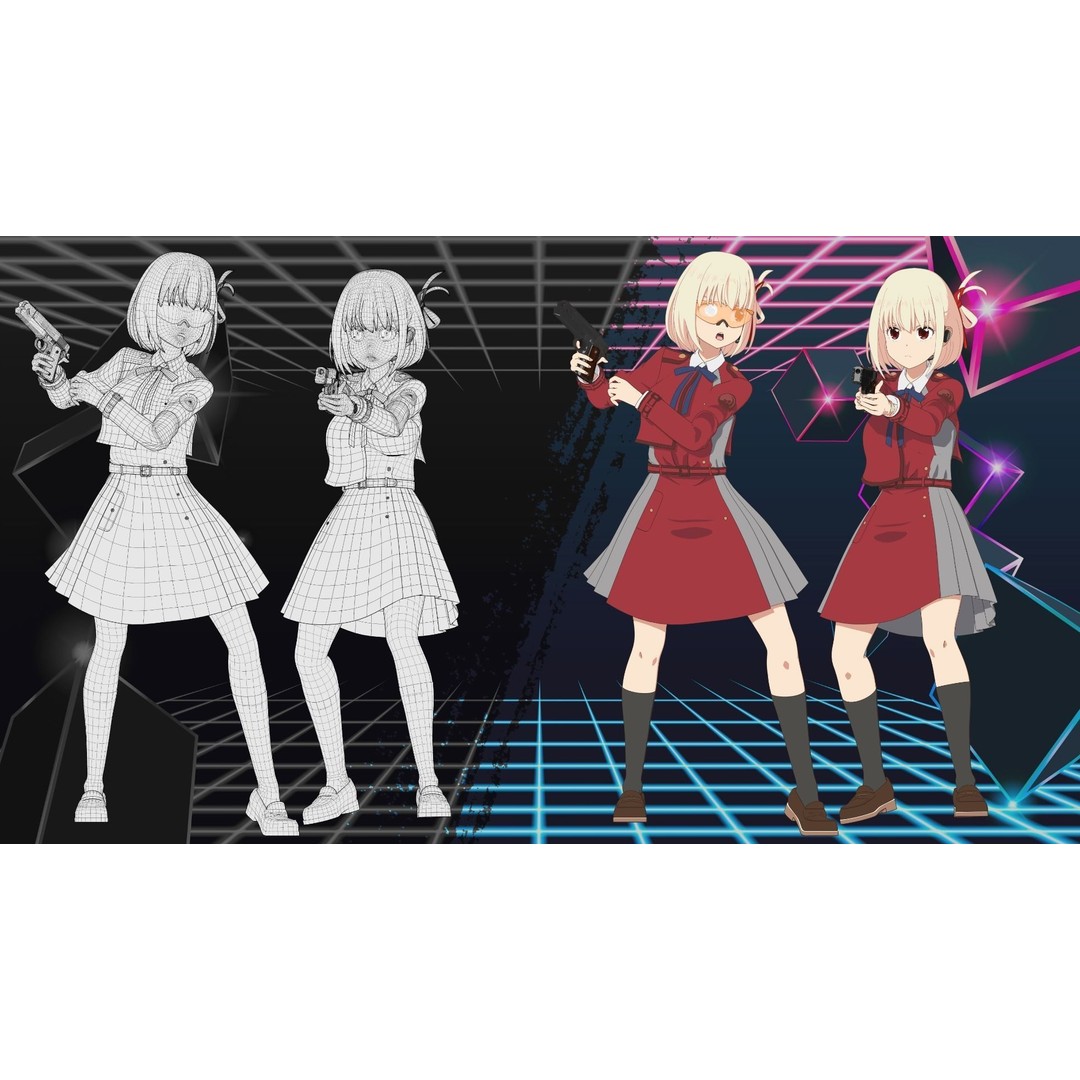 Nishikigi Chisato 3D Model – Anime Character Rigged for Blender - View 17