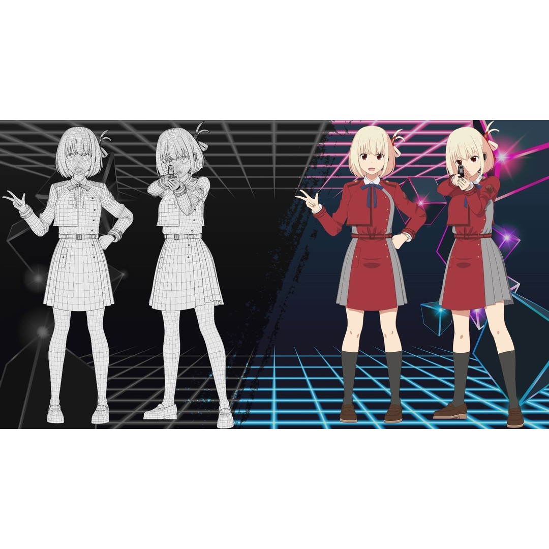 Nishikigi Chisato 3D Model – Anime Character Rigged for Blender - View 18