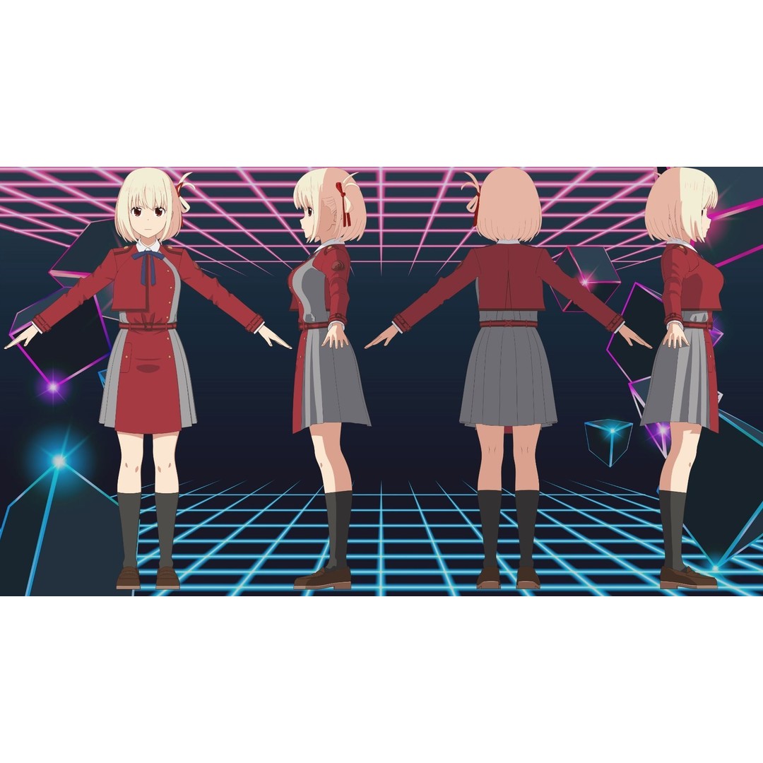Nishikigi Chisato 3D Model – Anime Character Rigged for Blender - View 19