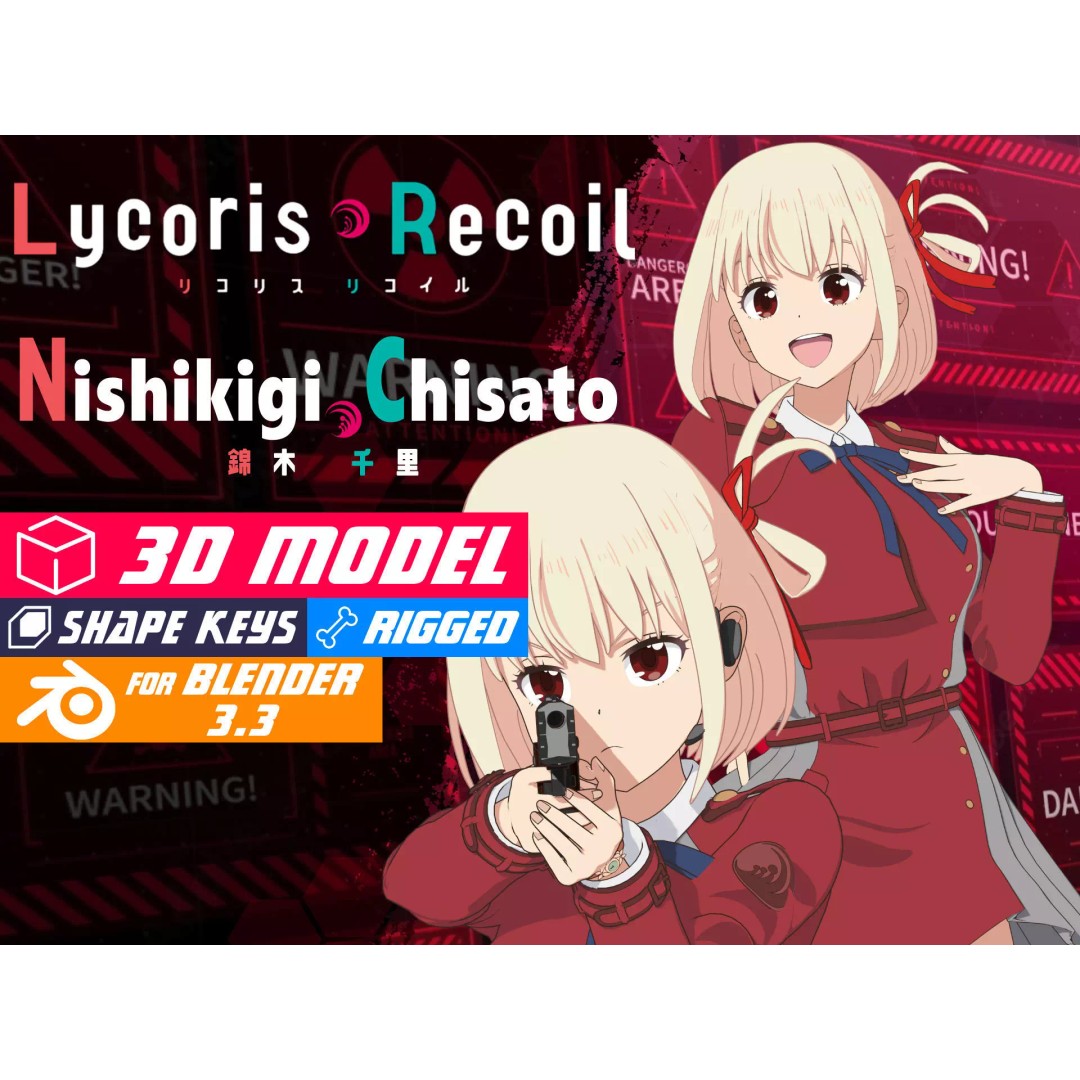 Nishikigi Chisato 3D Model – Anime Character Rigged for Blender - View 2
