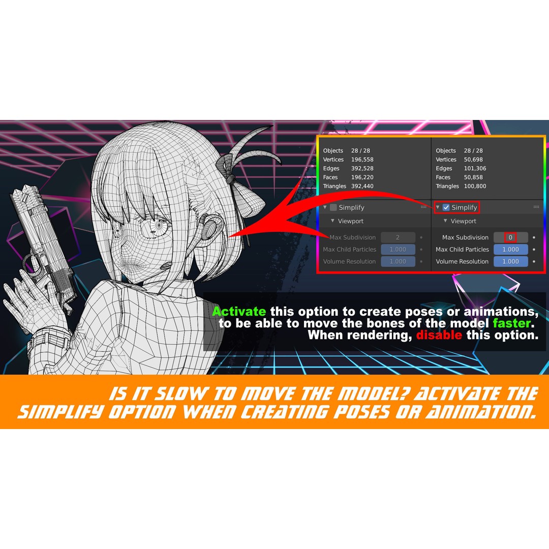 Nishikigi Chisato 3D Model – Anime Character Rigged for Blender - View 4
