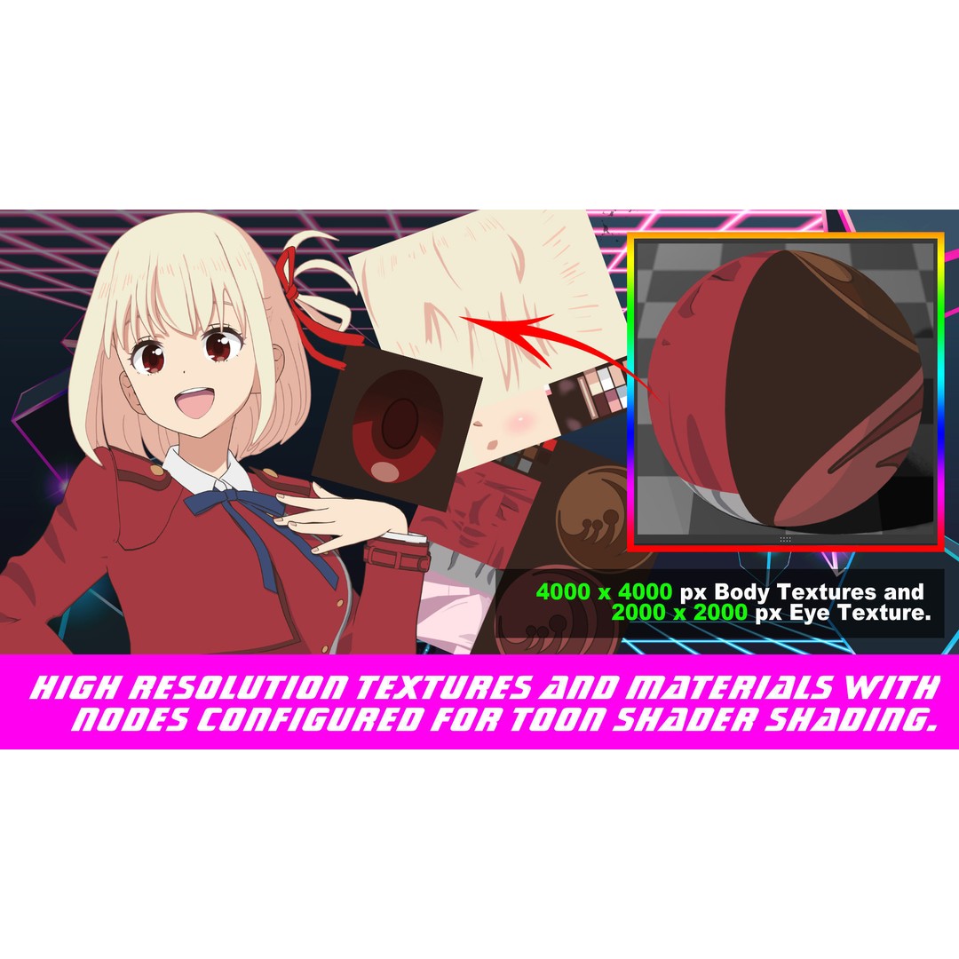 Nishikigi Chisato 3D Model – Anime Character Rigged for Blender - View 5