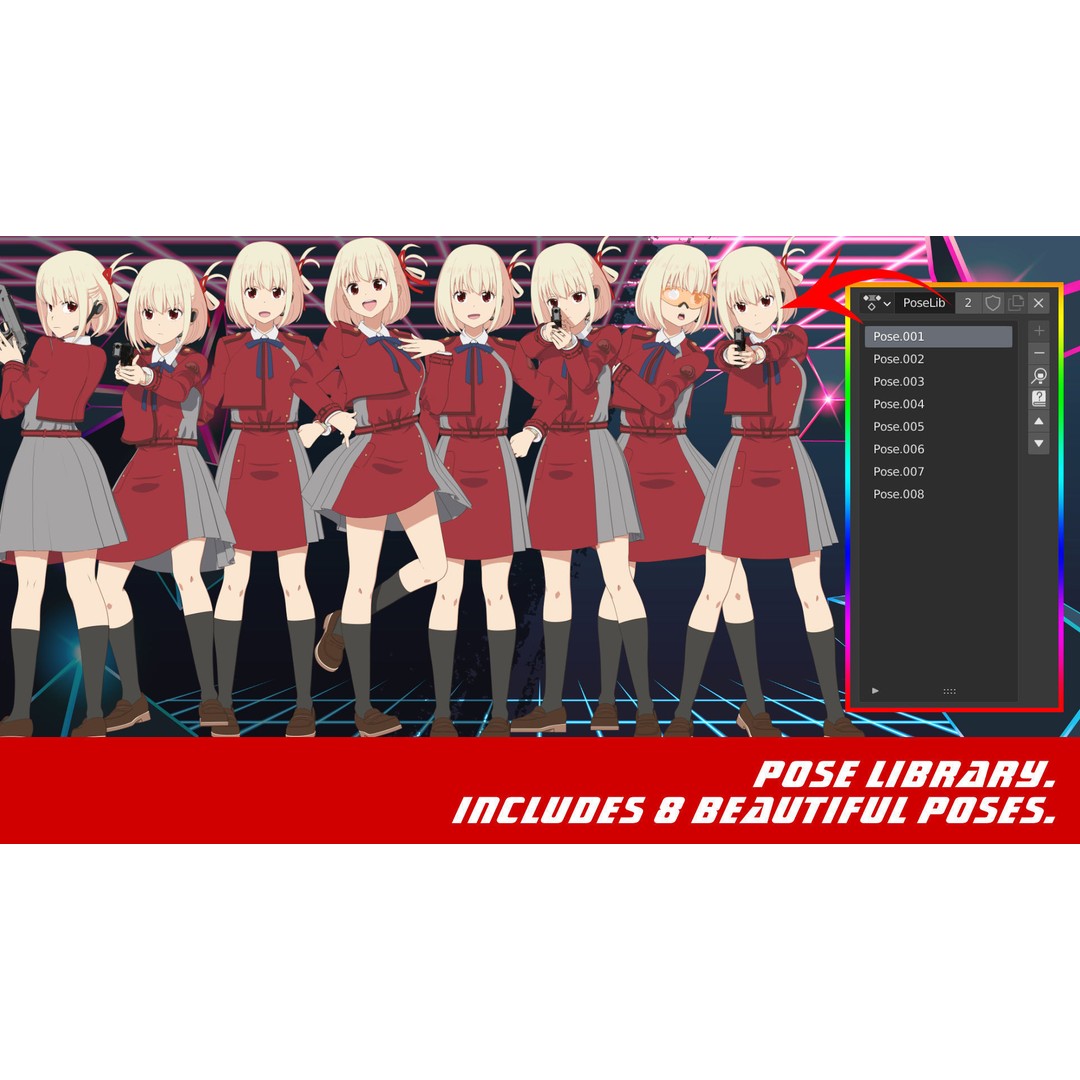 Nishikigi Chisato 3D Model – Anime Character Rigged for Blender - View 8