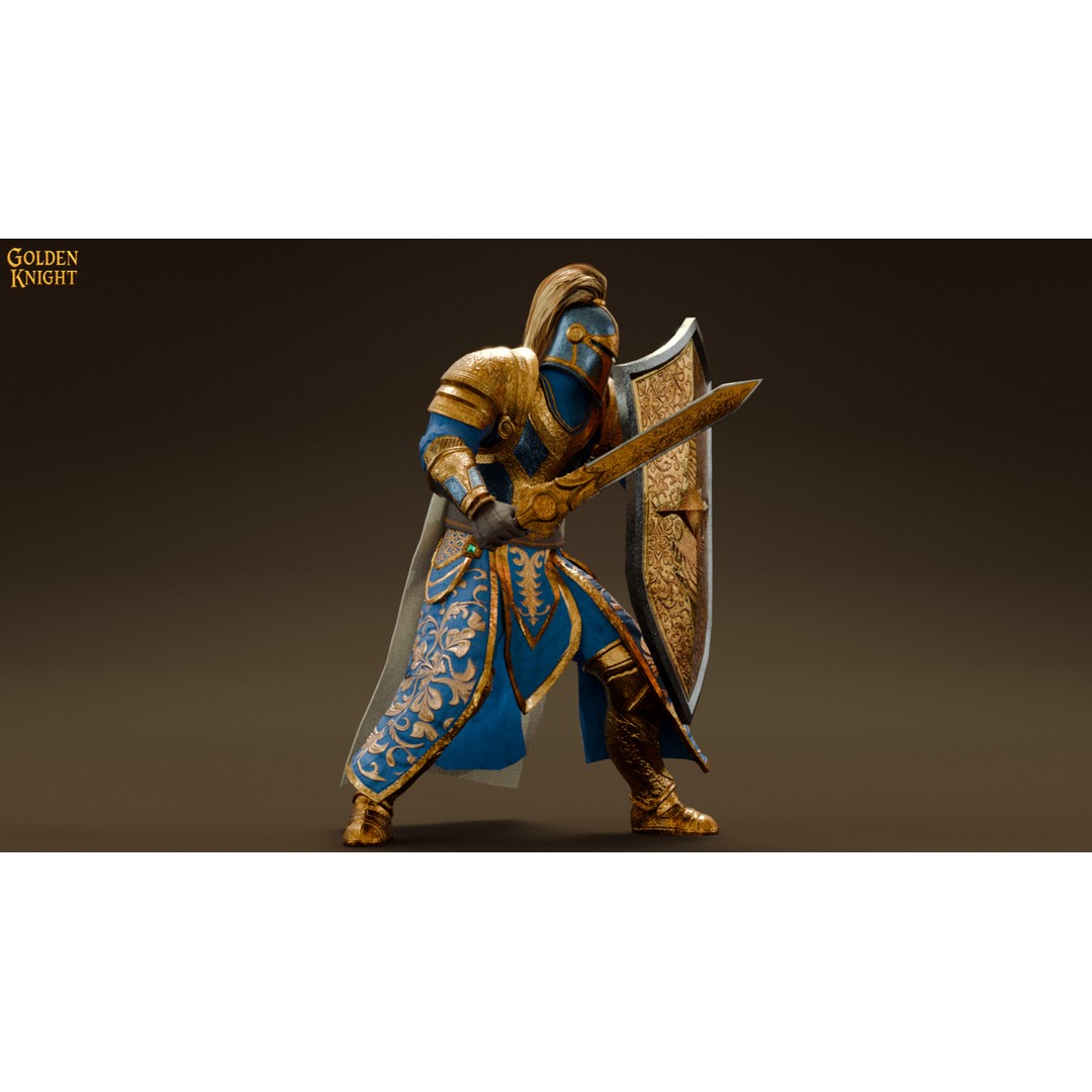 Golden Knight 3D Model – Low Poly Game Ready Character, Rigged, FBX