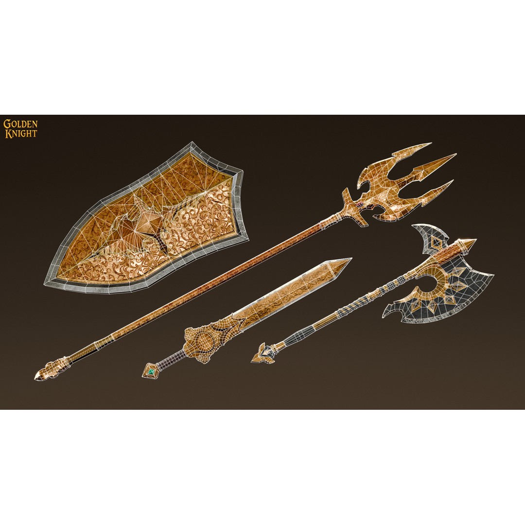 Golden Knight 3D Model – Low Poly Game Ready Character, Rigged, FBX - View 12