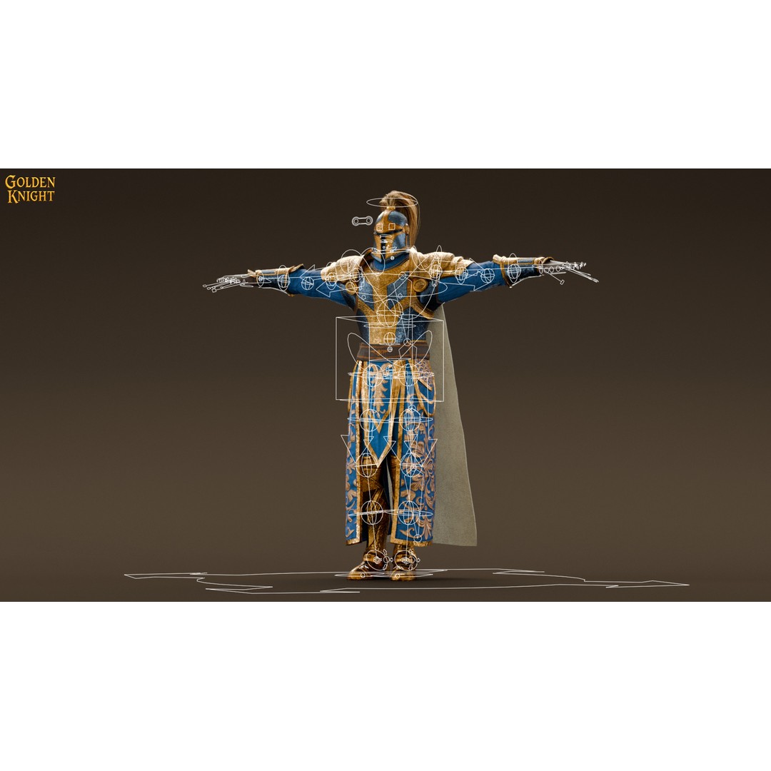 Golden Knight 3D Model – Low Poly Game Ready Character, Rigged, FBX - View 13