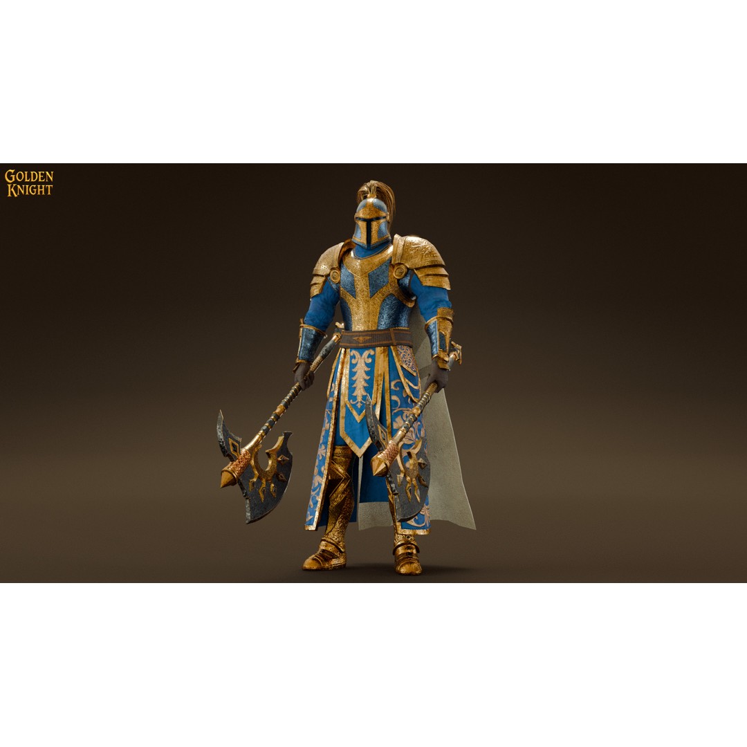 Golden Knight 3D Model – Low Poly Game Ready Character, Rigged, FBX - View 16