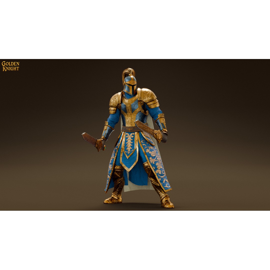 Golden Knight 3D Model – Low Poly Game Ready Character, Rigged, FBX - View 17
