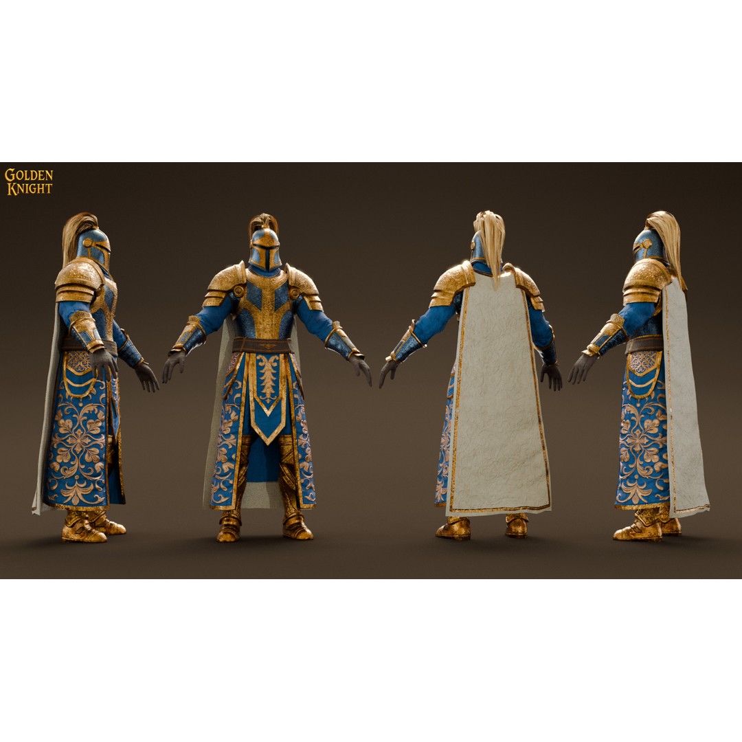 Golden Knight 3D Model – Low Poly Game Ready Character, Rigged, FBX - View 3