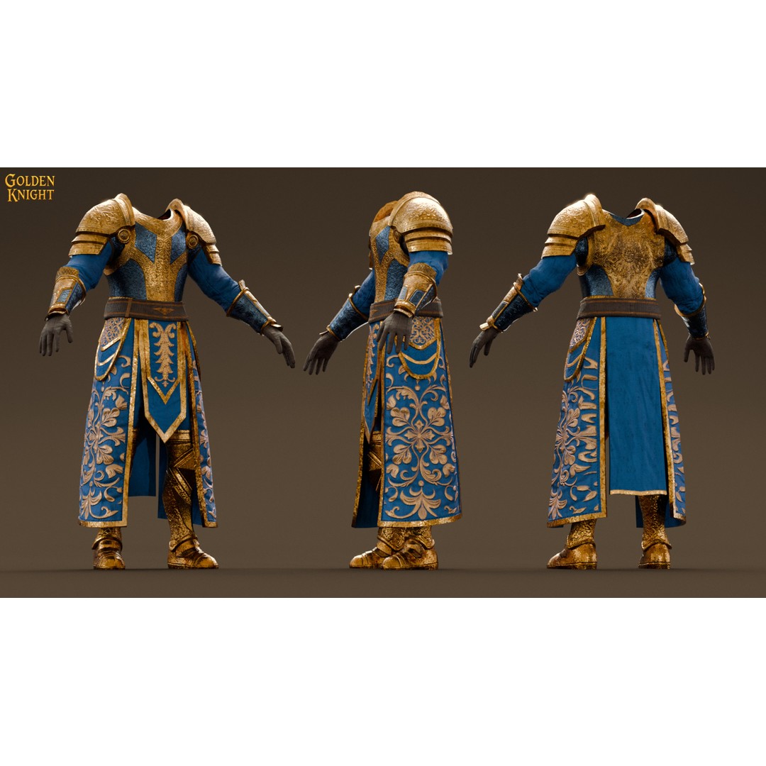 Golden Knight 3D Model – Low Poly Game Ready Character, Rigged, FBX - View 5