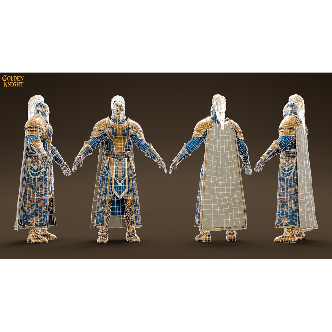 Golden Knight 3D Model – Low Poly Game Ready Character, Rigged, FBX - View 6