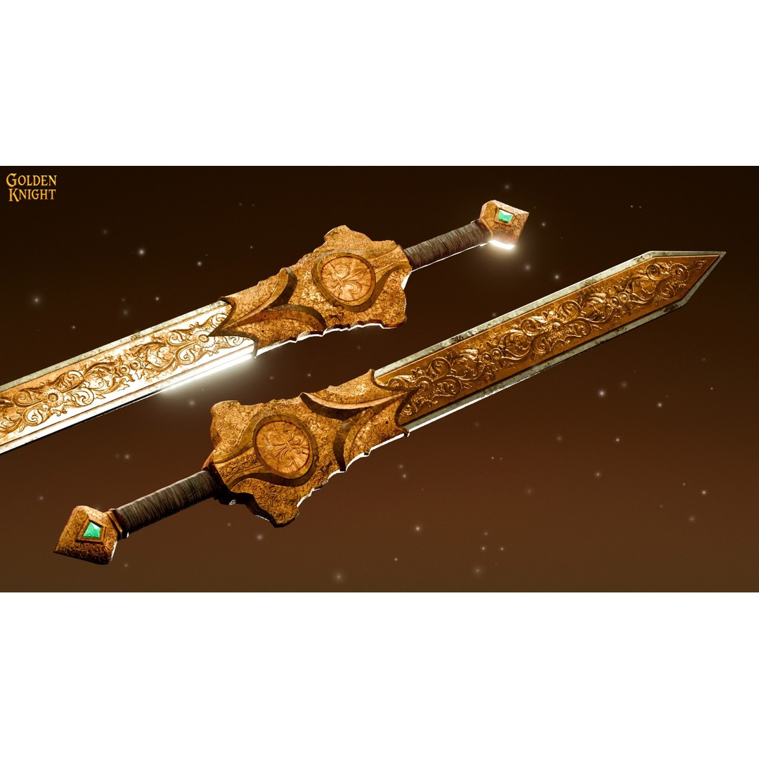Golden Knight 3D Model – Low Poly Game Ready Character, Rigged, FBX - View 8