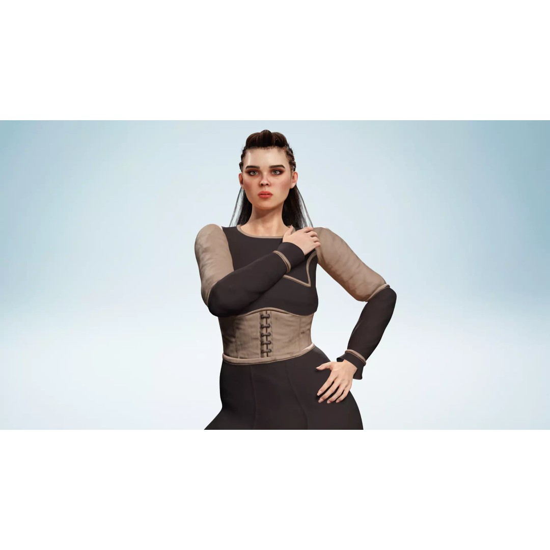Medieval Female Character 3D Model – Stylized Low-Poly Game Asset, FBX - View 11