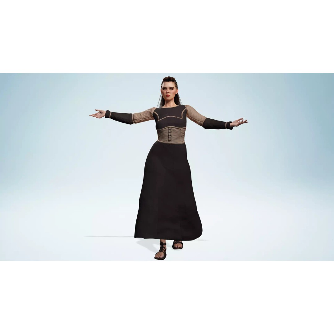 Medieval Female Character 3D Model – Stylized Low-Poly Game Asset, FBX - View 12