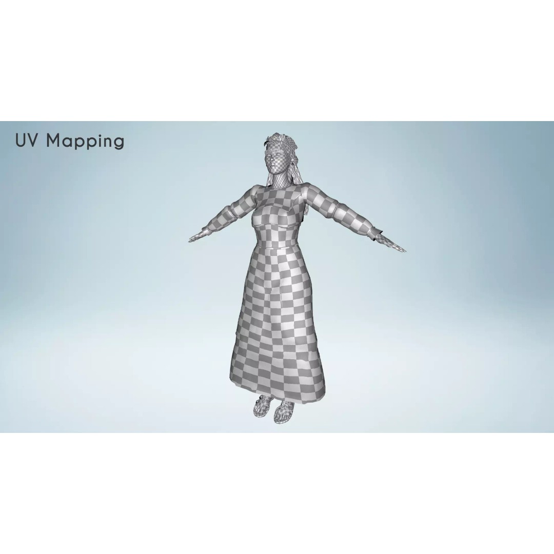 Medieval Female Character 3D Model – Stylized Low-Poly Game Asset, FBX - View 25