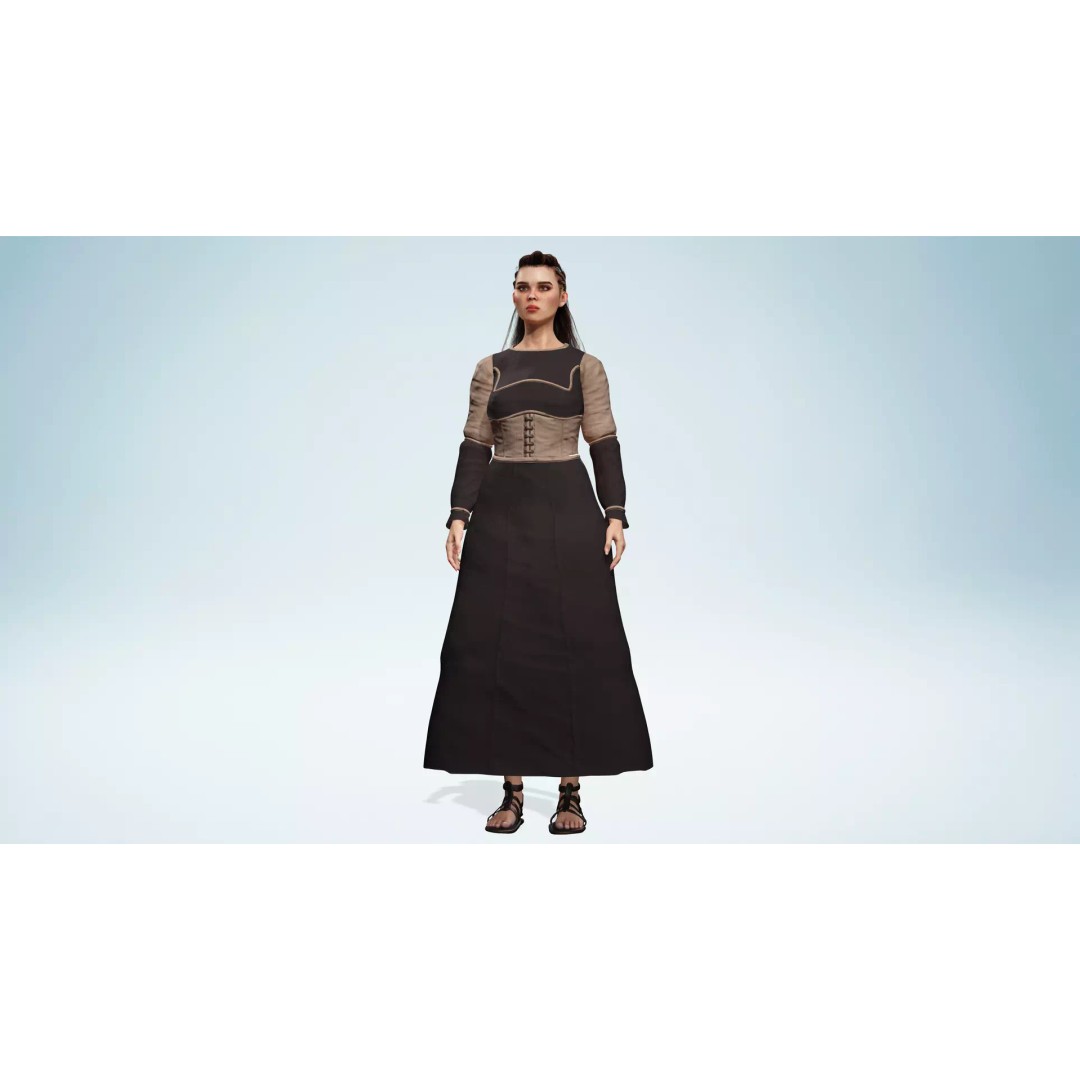 Medieval Female Character 3D Model – Stylized Low-Poly Game Asset, FBX - View 3