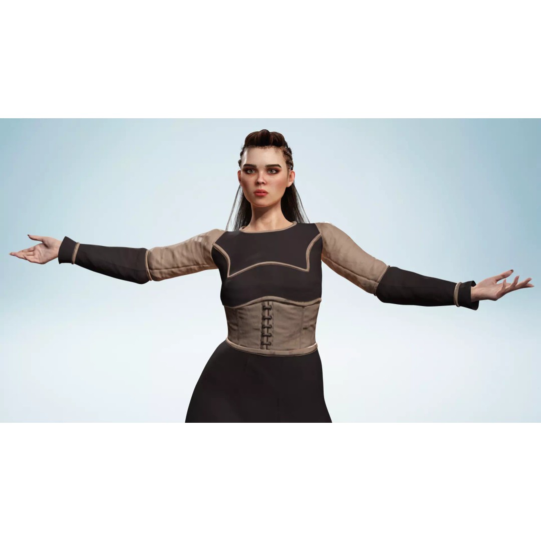 Medieval Female Character 3D Model – Stylized Low-Poly Game Asset, FBX - View 4