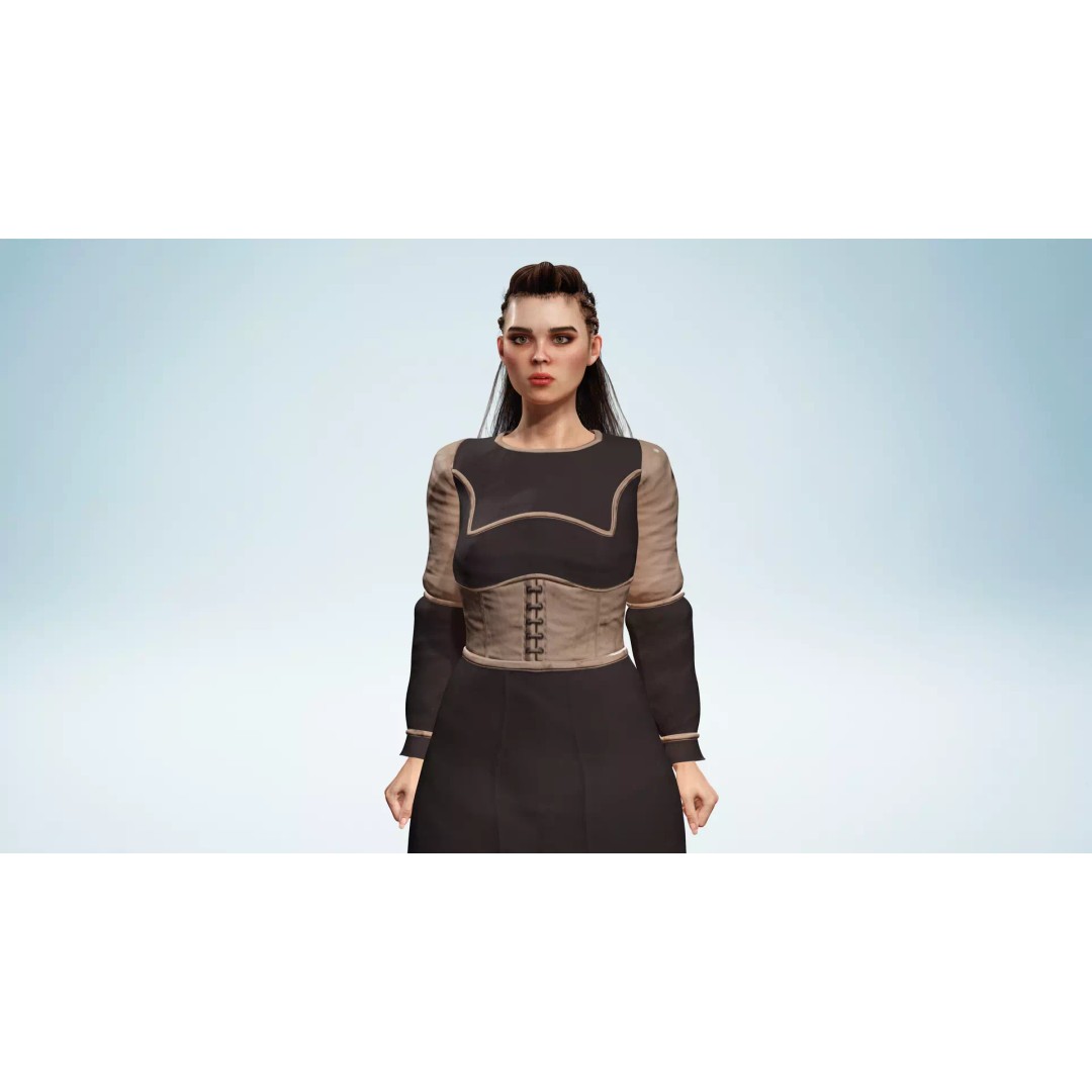 Medieval Female Character 3D Model – Stylized Low-Poly Game Asset, FBX - View 7