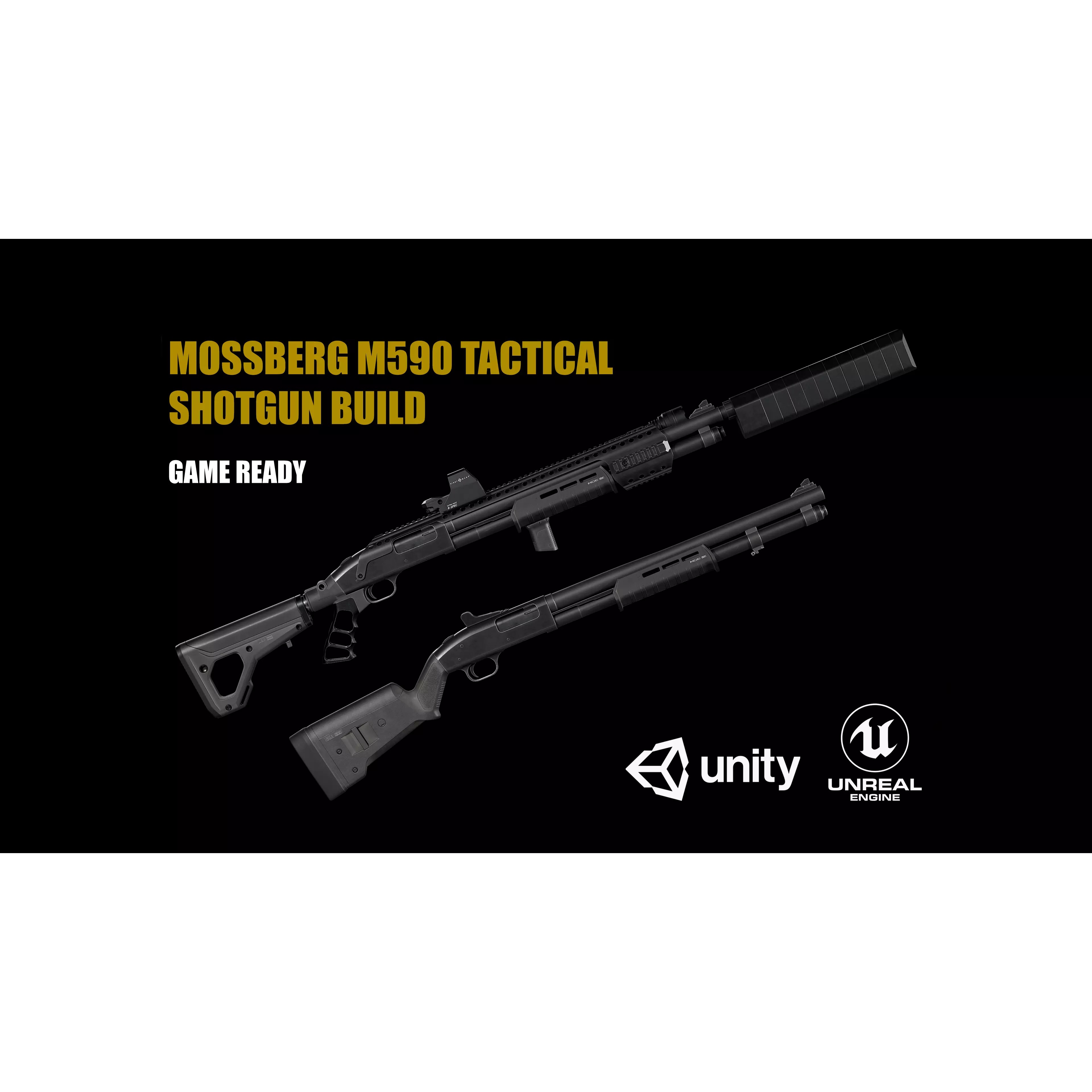 Mossberg 590 Tactical Shotgun - Low-Poly Game-Ready 3D Model - View 2