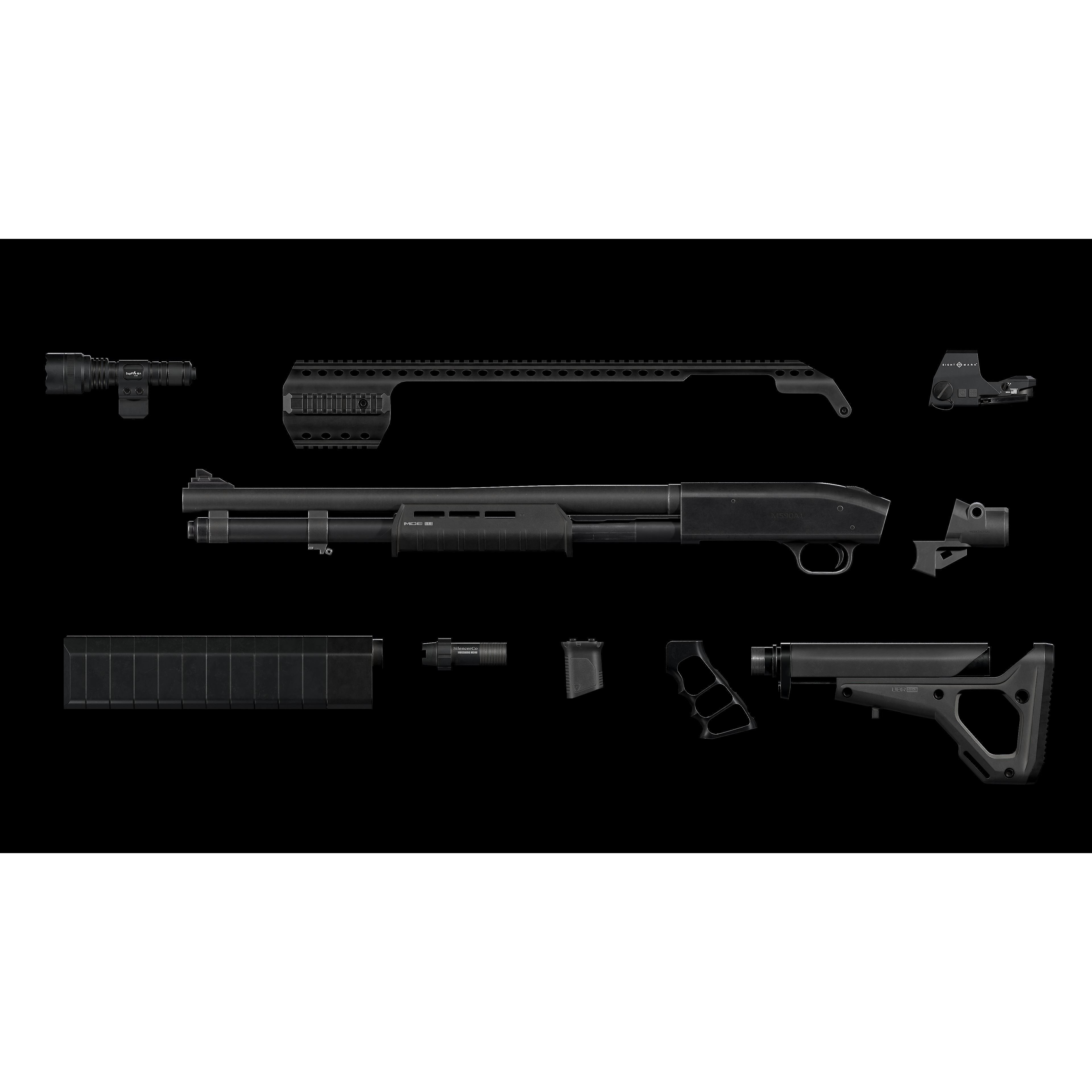 Mossberg 590 Tactical Shotgun - Low-Poly Game-Ready 3D Model - View 3