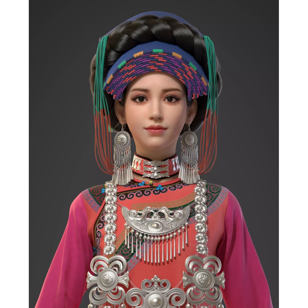 Chinese Yi Girl 3D Model – Realistic Character, Rigged, PBR Textures - View 2
