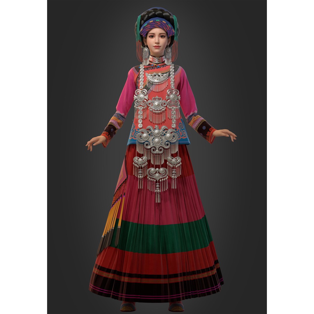 Chinese Yi Girl 3D Model – Realistic Character, Rigged, PBR Textures - View 3
