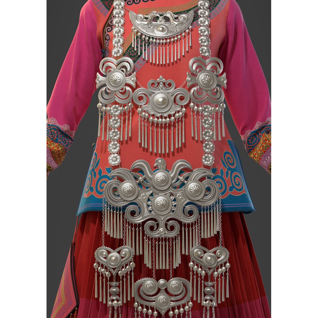 Chinese Yi Girl 3D Model – Realistic Character, Rigged, PBR Textures - View 4