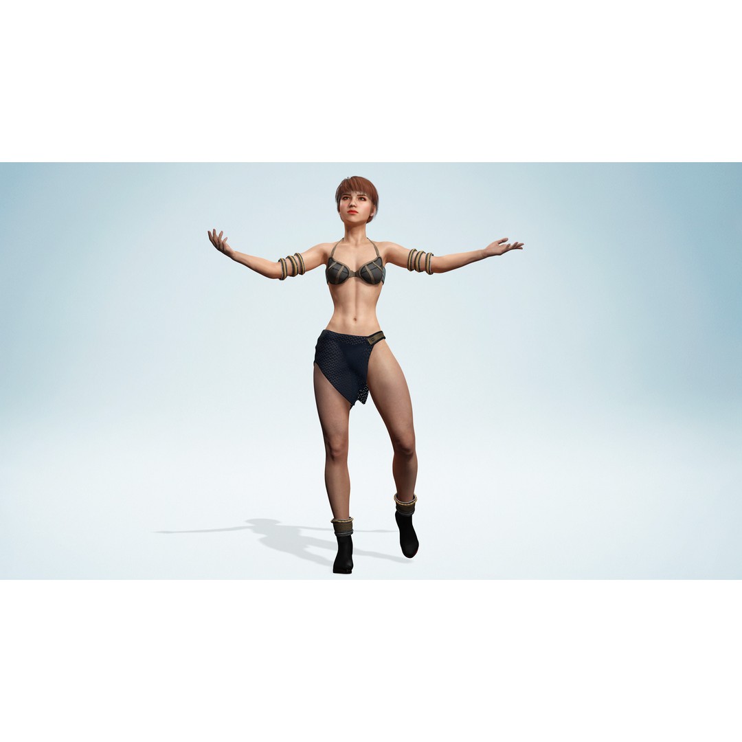Realistic Female Warrior 3D Model – Low Poly Rigged Character for Games - View 10
