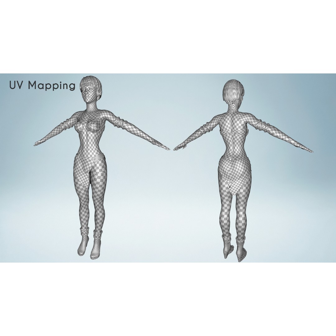 Realistic Female Warrior 3D Model – Low Poly Rigged Character for Games - View 25