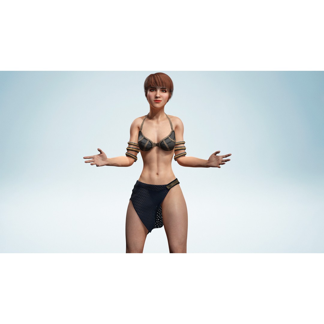 Realistic Female Warrior 3D Model – Low Poly Rigged Character for Games - View 3