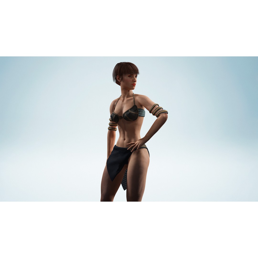 Realistic Female Warrior 3D Model – Low Poly Rigged Character for Games - View 4