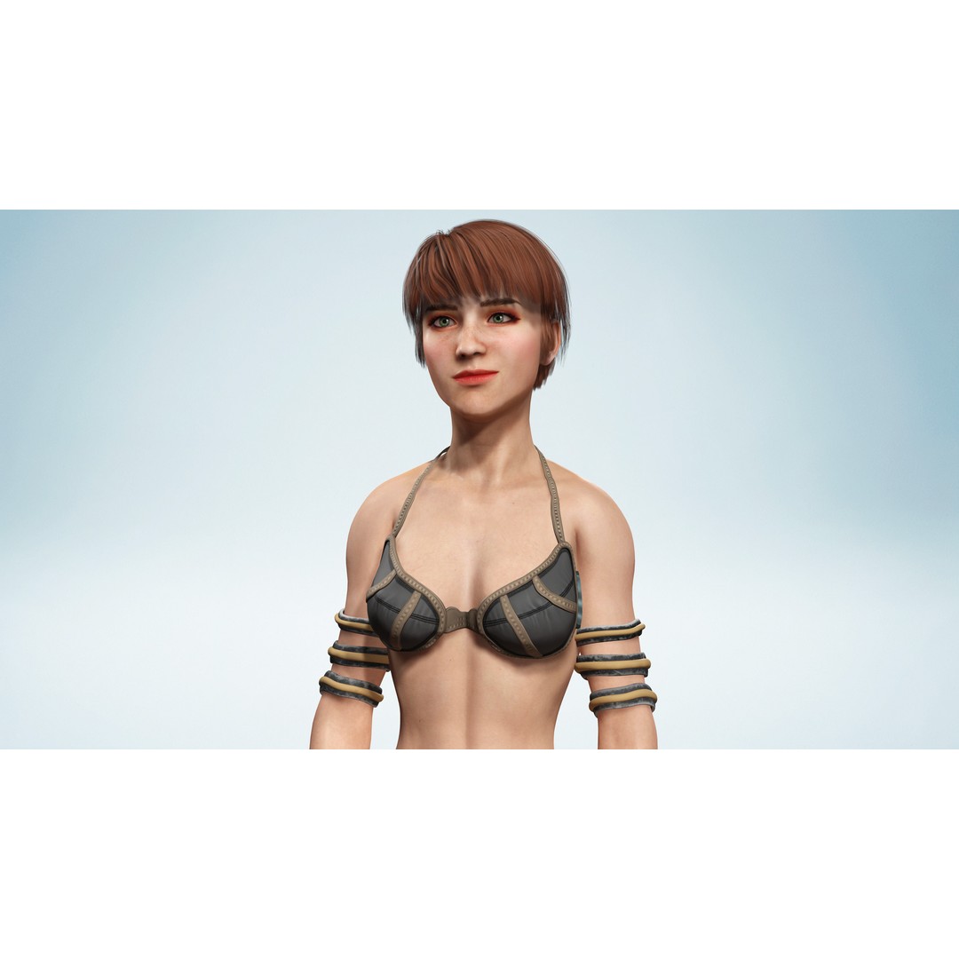 Realistic Female Warrior 3D Model – Low Poly Rigged Character for Games - View 9