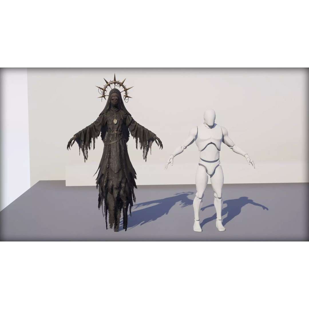 Wicked Nun 3D Model – Low Poly Character, Rigged, PBR, Game Ready - View 10