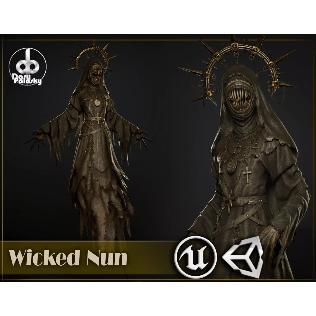Wicked Nun 3D Model – Low Poly Character, Rigged, PBR, Game Ready - View 2