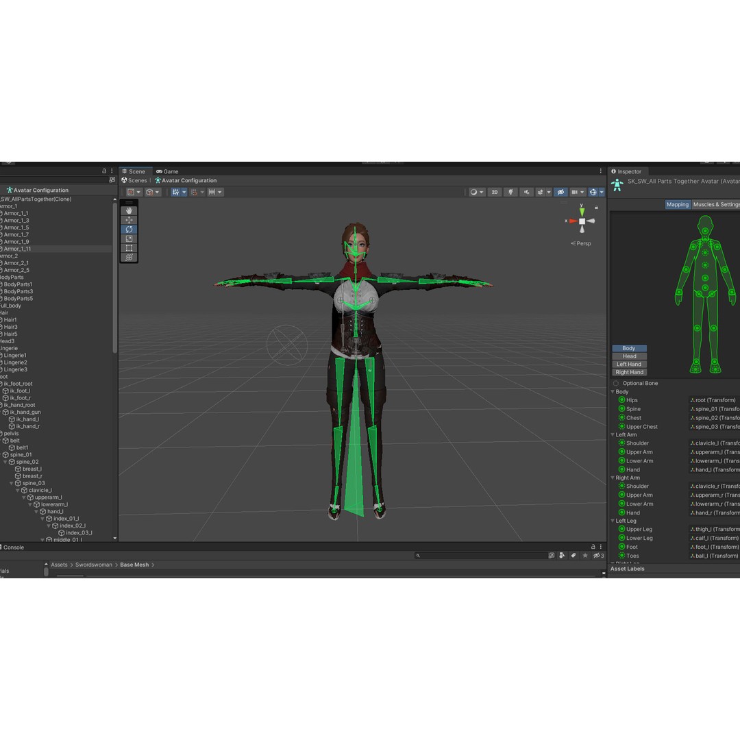 Swordswoman 3D Model – Low Poly Rigged Character with PBR Textures
