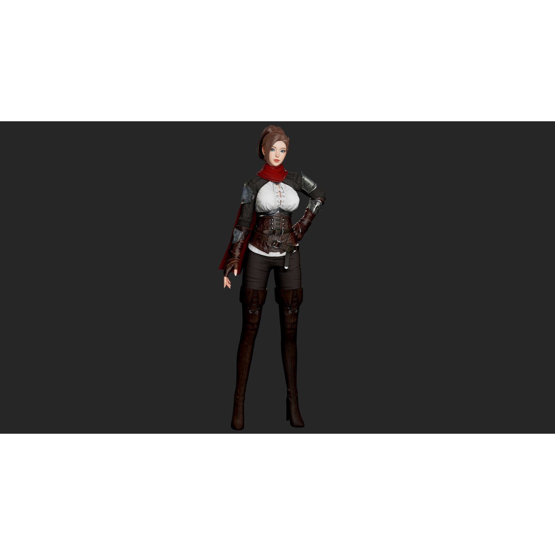 Swordswoman 3D Model – Low Poly Rigged Character with PBR Textures - View 10