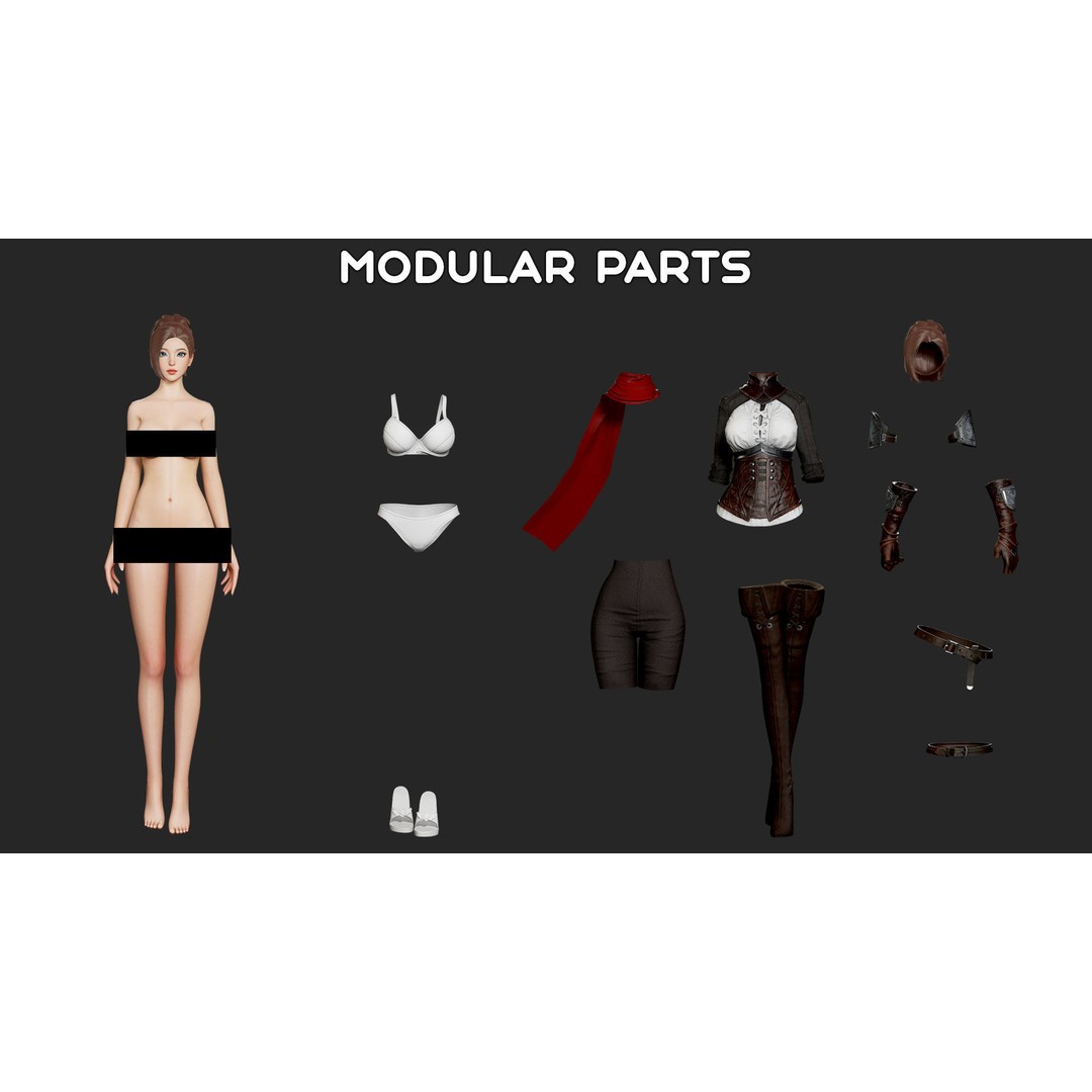 Swordswoman 3D Model – Low Poly Rigged Character with PBR Textures - View 16