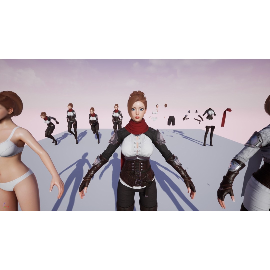 Swordswoman 3D Model – Low Poly Rigged Character with PBR Textures - View 19