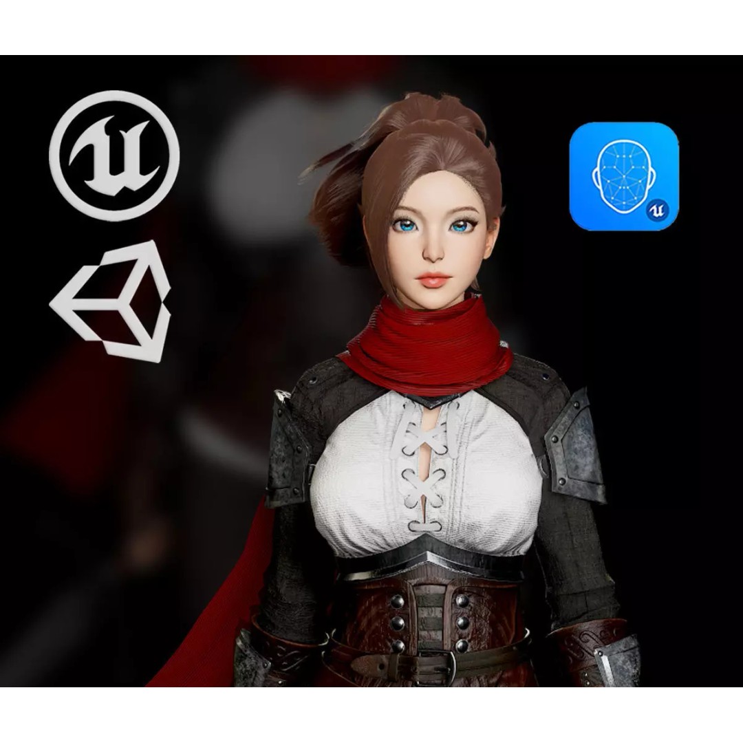 Swordswoman 3D Model – Low Poly Rigged Character with PBR Textures - View 2