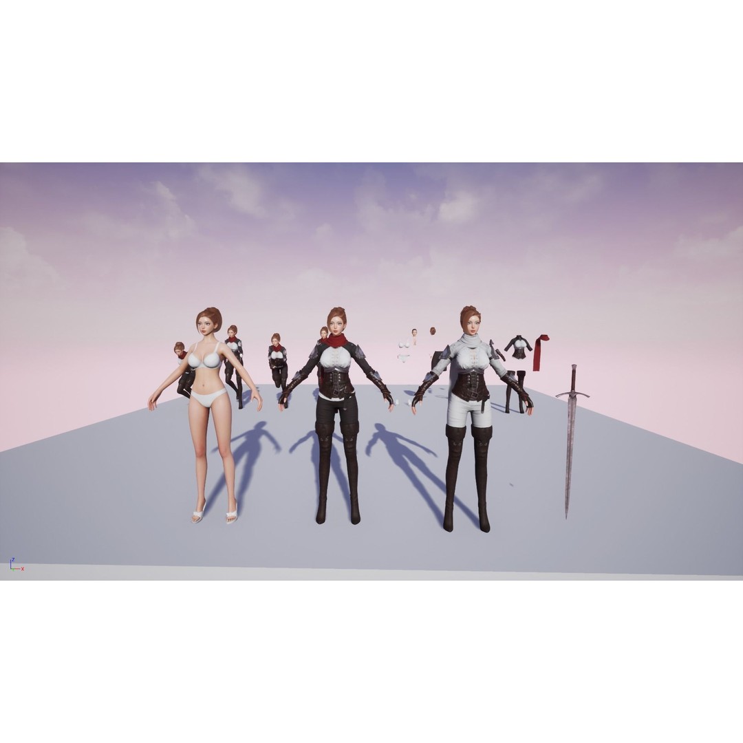 Swordswoman 3D Model – Low Poly Rigged Character with PBR Textures - View 21