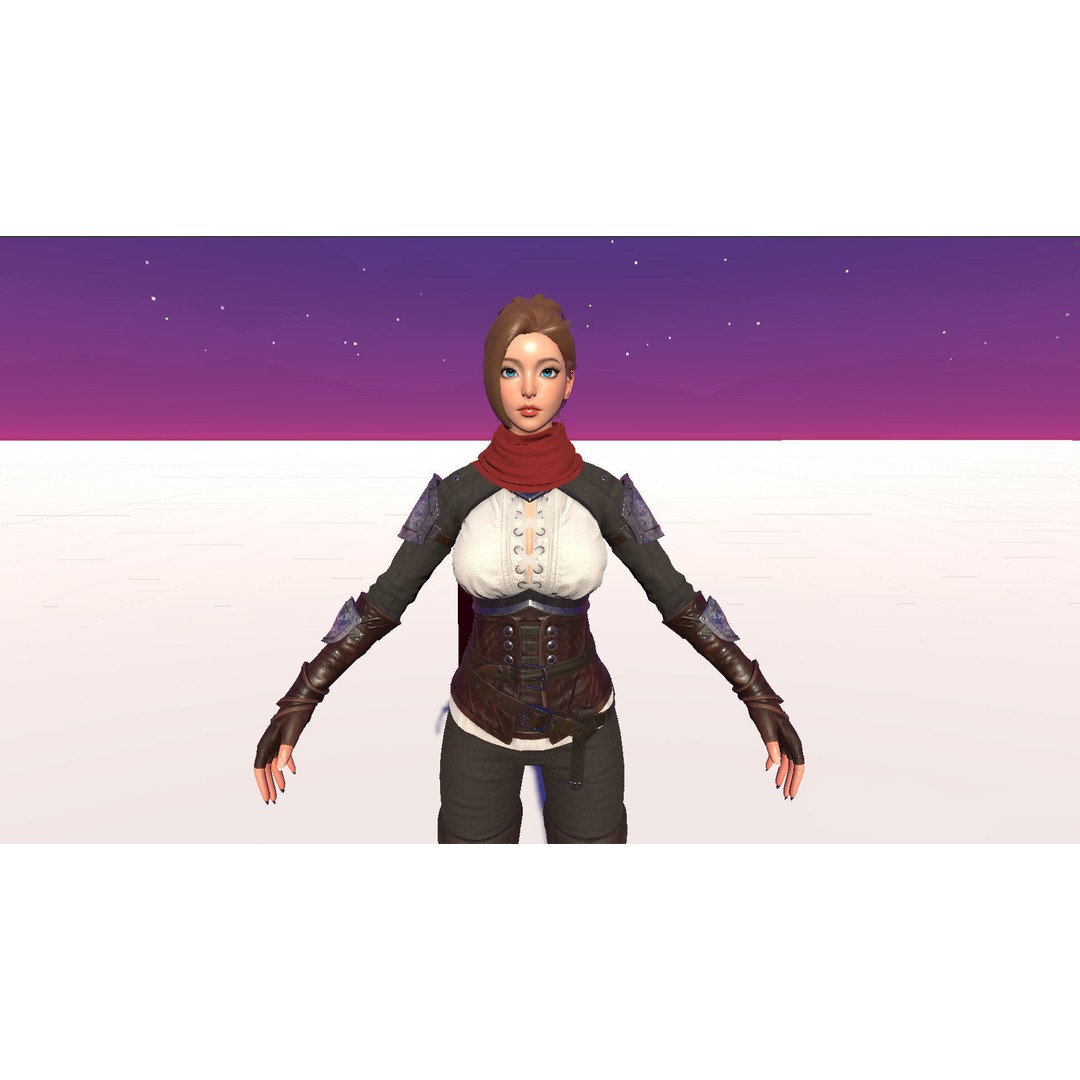 Swordswoman 3D Model – Low Poly Rigged Character with PBR Textures - View 23