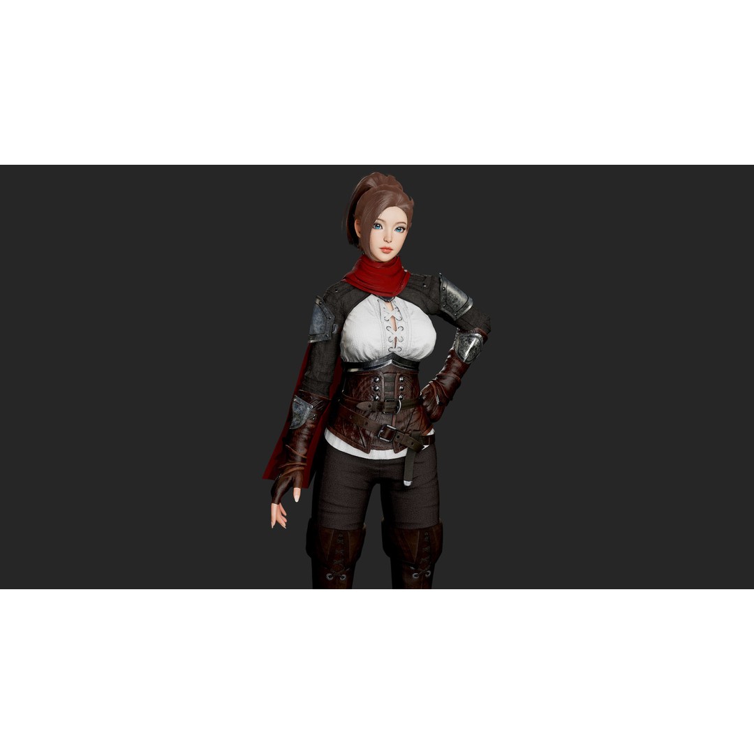 Swordswoman 3D Model – Low Poly Rigged Character with PBR Textures - View 9
