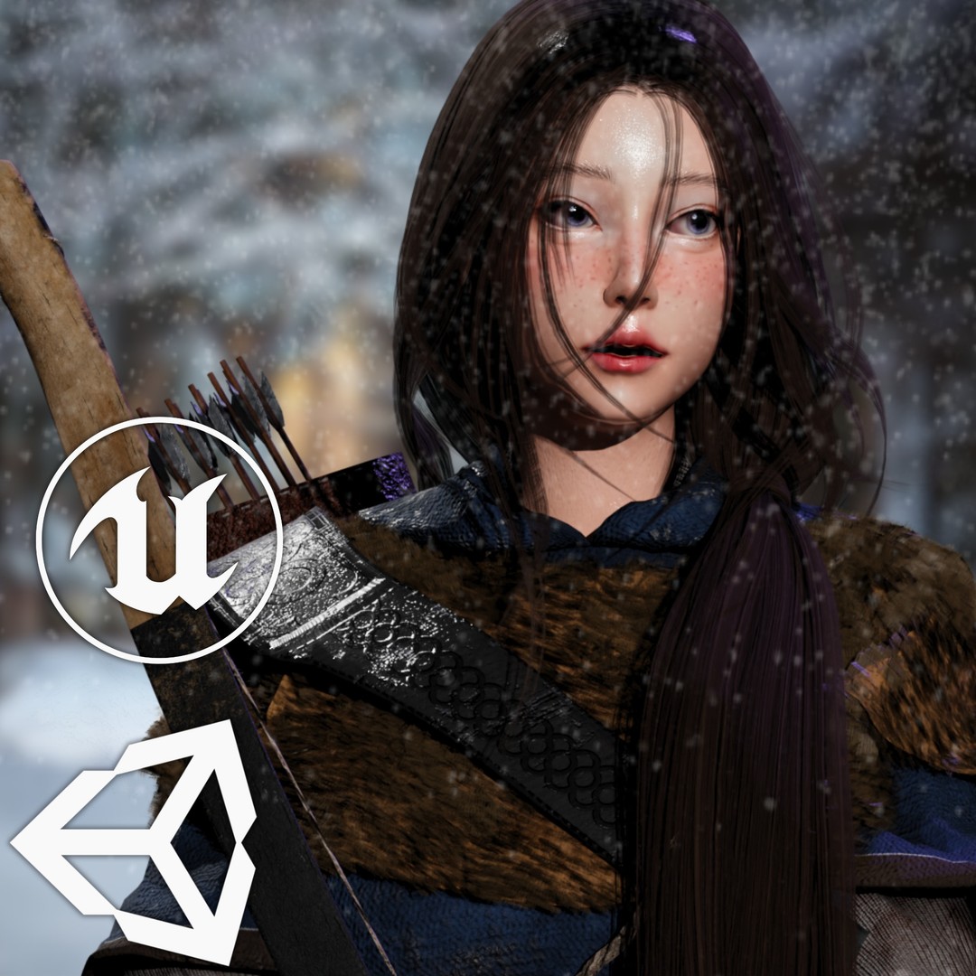 Snow Girl 3D Model – Low Poly Game Ready Character, FBX