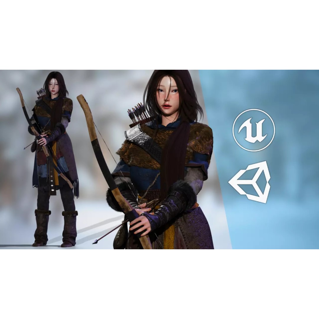 Snow Girl 3D Model – Low Poly Game Ready Character, FBX - View 2