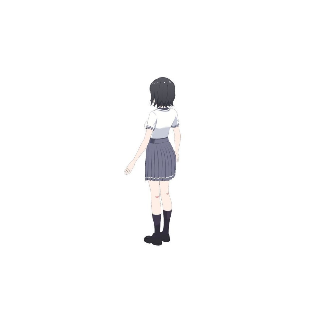 Anime Student Girls 3D Model – Stylized Low-Poly Characters, Blender - View 11