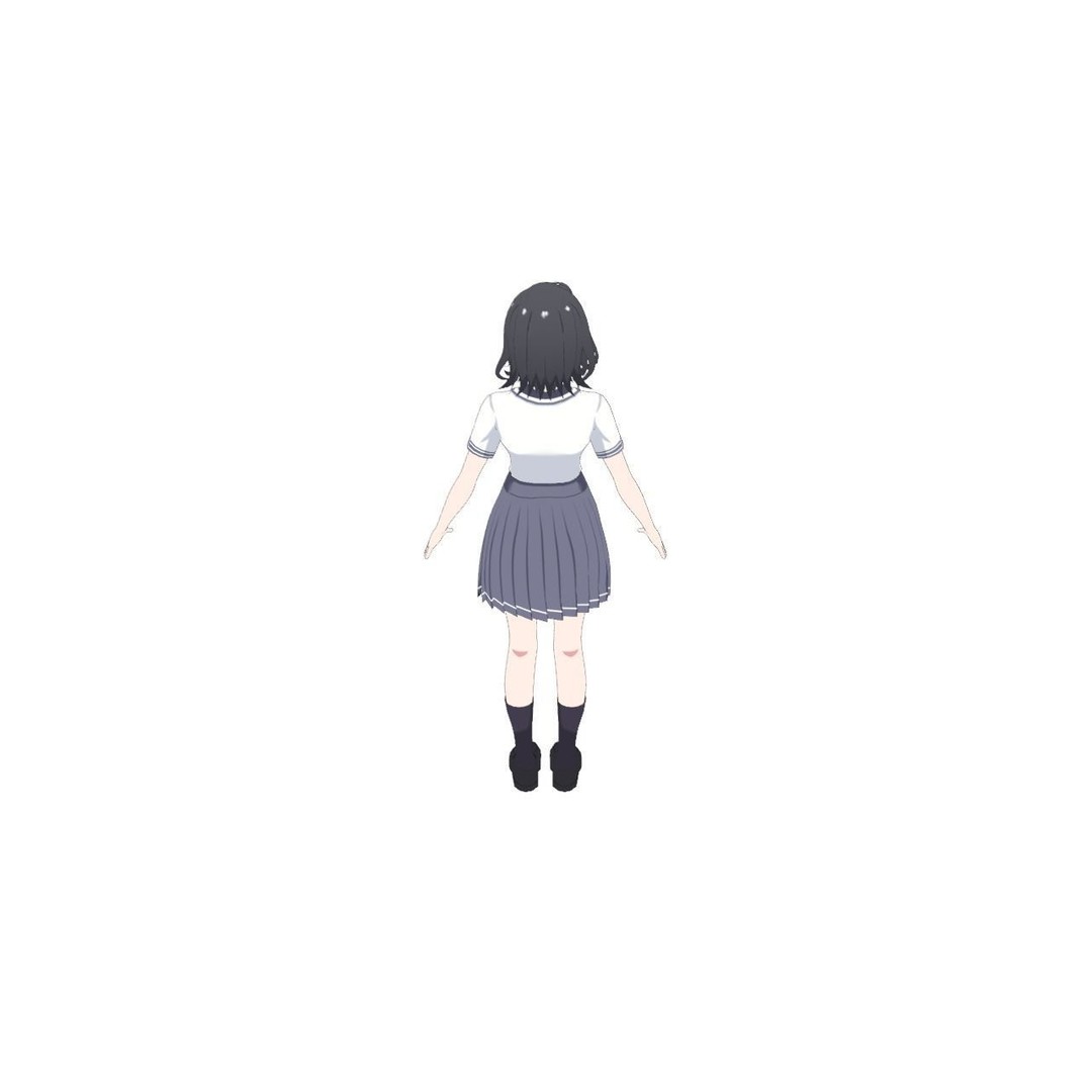 Anime Student Girls 3D Model – Stylized Low-Poly Characters, Blender - View 12