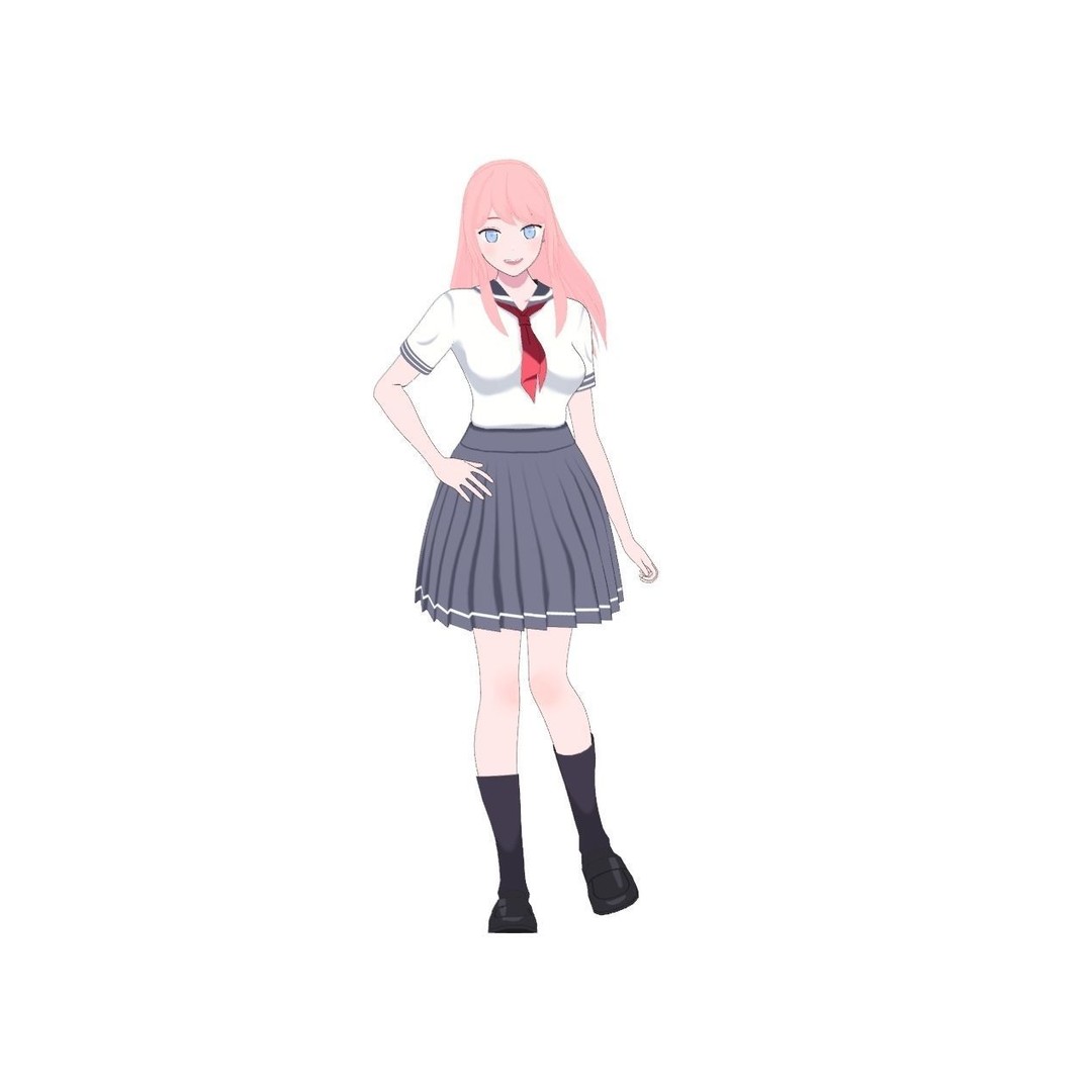 Anime Student Girls 3D Model – Stylized Low-Poly Characters, Blender - View 21