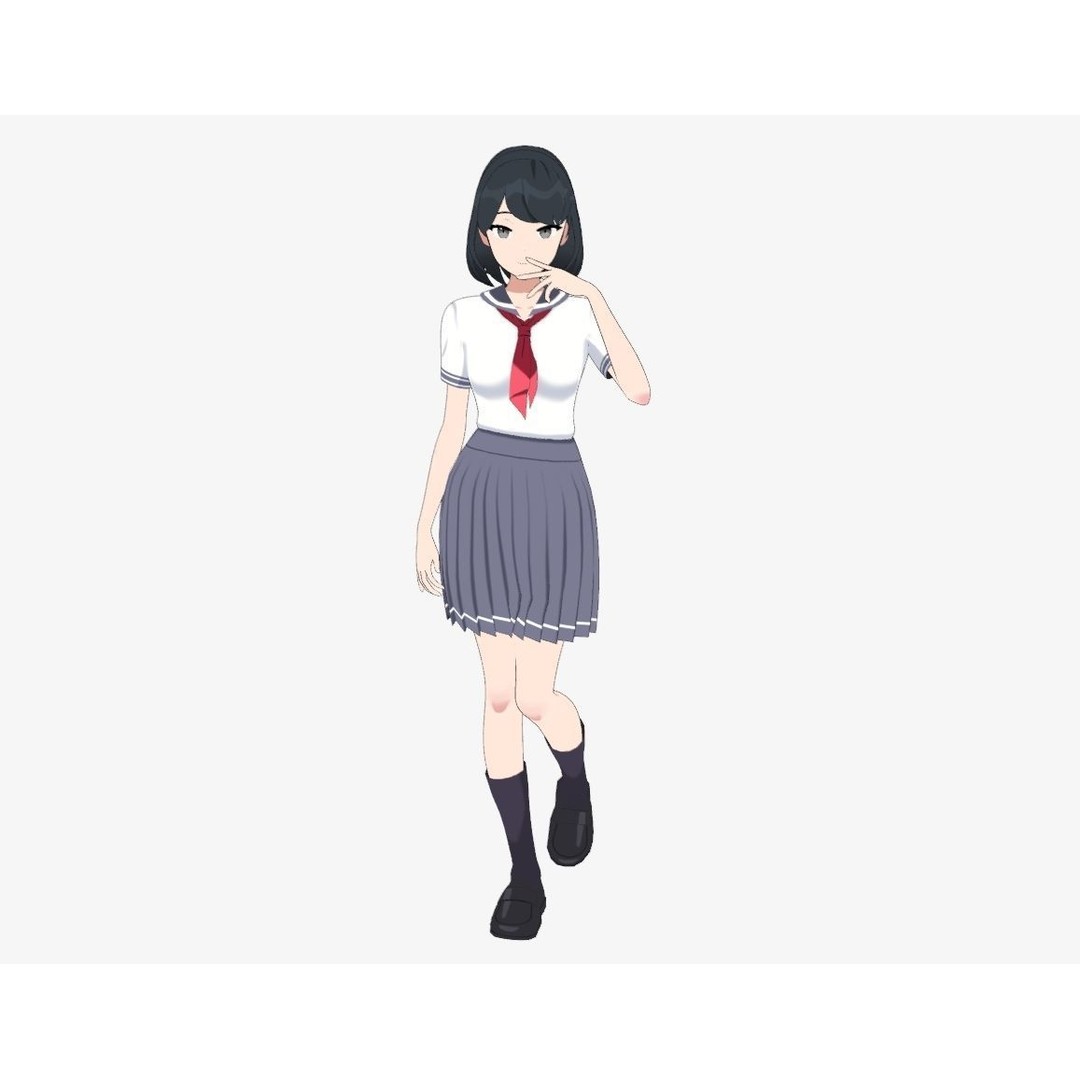 Anime Student Girls 3D Model – Stylized Low-Poly Characters, Blender - View 24