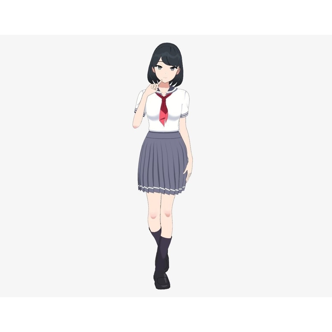 Anime Student Girls 3D Model – Stylized Low-Poly Characters, Blender - View 25