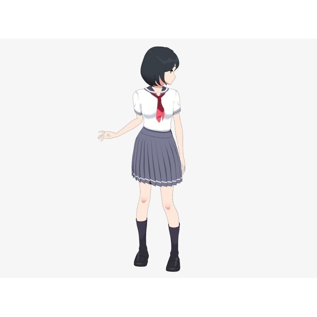 Anime Student Girls 3D Model – Stylized Low-Poly Characters, Blender - View 26